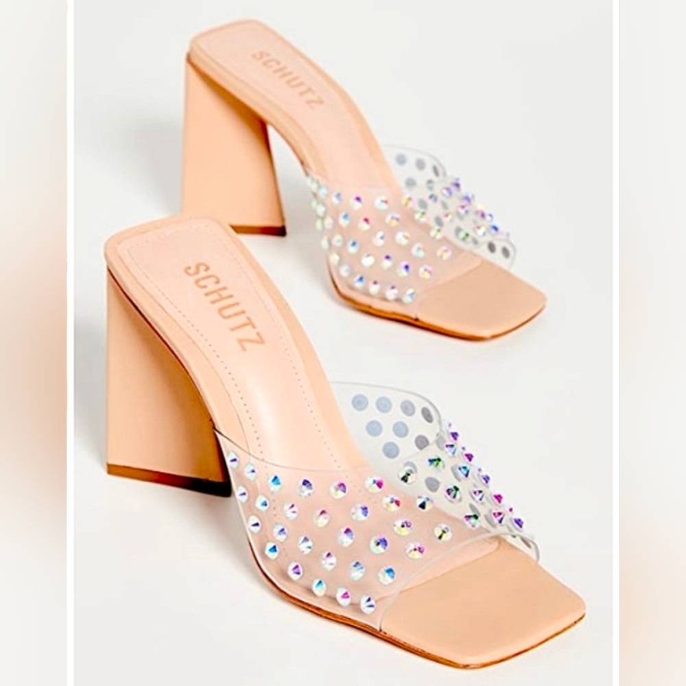 New Schutz Lizah Crystal Vinyl Sandals Size 7